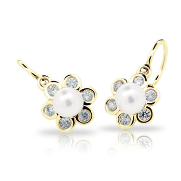 Dětské perlové náušnice Danfil C2489 ze žlutého zlata, zapínání brizura