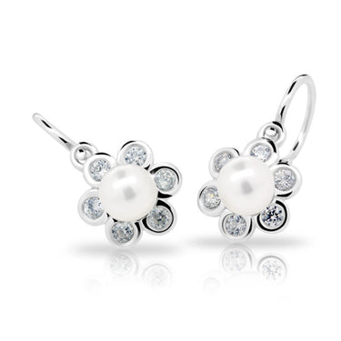 Dětské perlové náušnice Danfil C2489 z bílého zlata, zapínání brizura