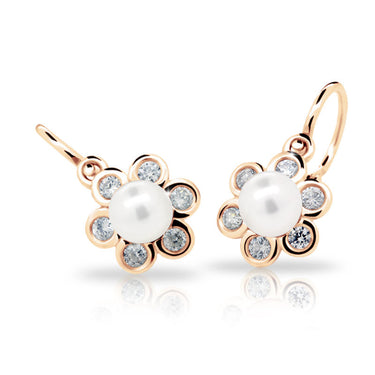 Dětské perlové náušnice Danfil C2489 z růžového zlata, zapínání brizura