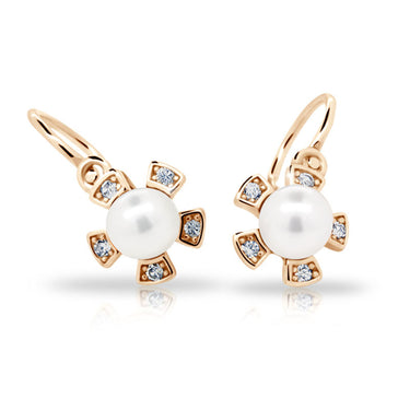 Dětské perlové náušnice Danfil C2395 z růžového zlata, zapínání brizura