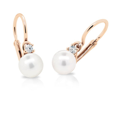 Dětské perlové náušnice Danfil C2392 z růžového zlata, zapínání brizura