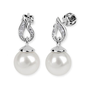 Zlaté perlové náušnice DF 3125, brilianty, bílé zlato