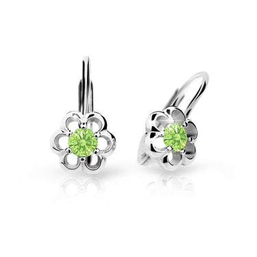 Dětské náušnice Danfil kytičky C1947 z bílého zlata s kamínkem Peridot Green, zapínání klapka