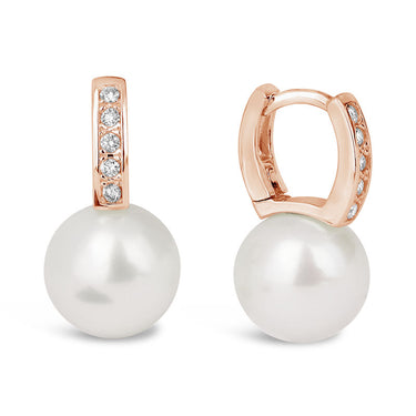 Zlaté dámské náušnice DF 3944, sladkovodní perla s diamanty, růžové zlato