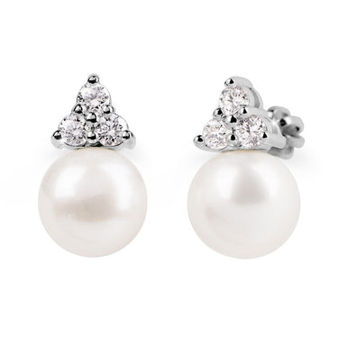Zlaté perlové náušnice DF 2665, sladkovodní, bílé zlato