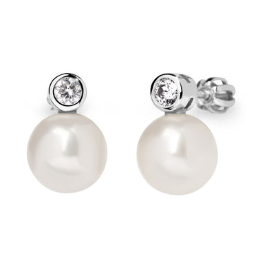 Zlaté perlové náušnice DF 2667, sladkovodní, bílé zlato