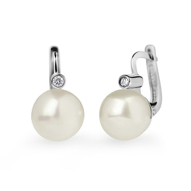 Zlaté perlové náušnice DF 2644, sladkovodní, bílé zlato