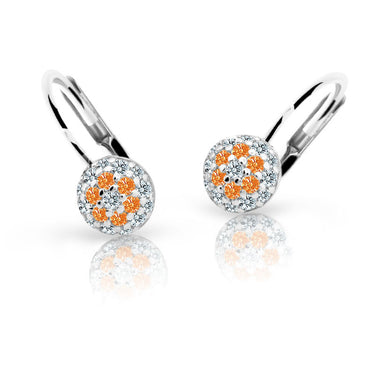 Dětské náušnice Danfil C2150 z bílého zlata s kamínky Orange, zapínání klapka