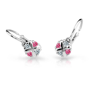 Dětské náušnice Danfil C2153 z bílého zlata s kamínky Tcf Red, zapínání brizura