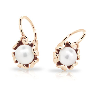 Dětské perlové náušnice Danfil C2396 z růžového zlata, zapínání brizura