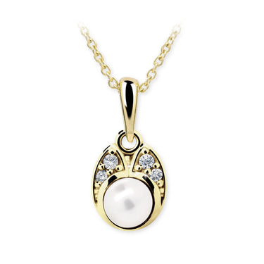 Dětský přívěsek s perlou Danfil C2254 ze žlutého zlata, přírodní sladkovodní perla