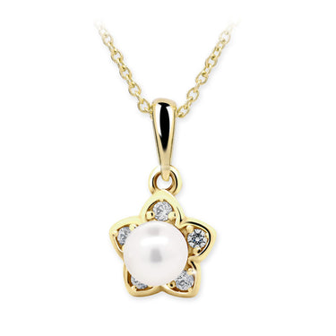 Dětský přívěsek s perlou Danfil C2387 ze žlutého zlata, přírodní sladkovodní perla