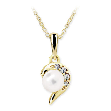 Dětský přívěsek s perlou Danfil C2389 ze žlutého zlata, přírodní sladkovodní perla