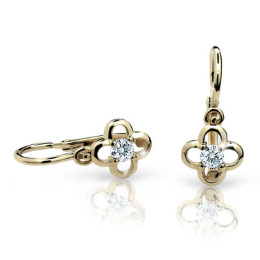 Dětské náušnice Danfil kytičky C1944 ze žlutého zlata s kamínkem White, zapínání brizura