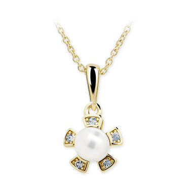Dětský přívěsek s perlou Danfil C2395 ze žlutého zlata, přírodní sladkovodní perla
