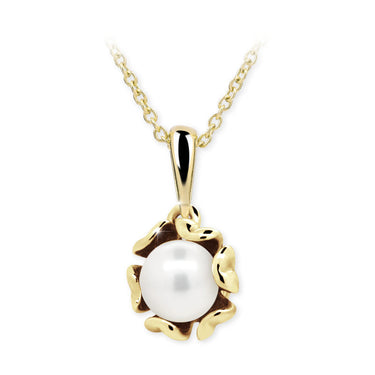 Dětský přívěsek s perlou Danfil C2396 ze žlutého zlata, přírodní sladkovodní perla