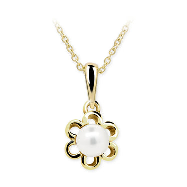 Dětský přívěsek s perlou Danfil C2406 ze žlutého zlata, přírodní sladkovodní perla