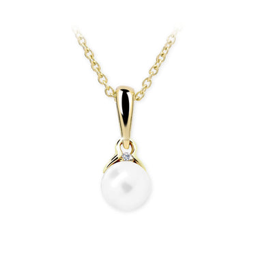 Dětský přívěsek s perlou Danfil C2416 ze žlutého zlata, přírodní sladkovodní perla
