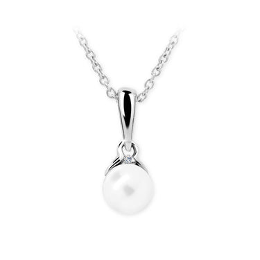 Dětský přívěsek s perlou Danfil C2416 z bílého zlata, přírodní sladkovodní perla