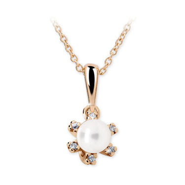 Dětský přívěsek s perlou Danfil C2487 z růžového zlata, přírodní sladkovodní perla