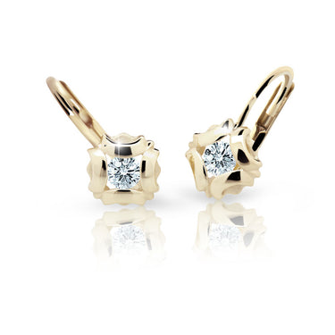 Dětské náušnice Danfil kytičky C2216 ze žlutého zlata s kamínkem White, zapínání klapka