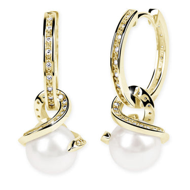 Zlaté perlové náušnice DF 3126, sladkovodní perly, žluté zlato