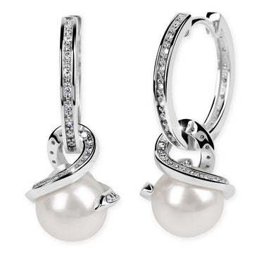 Zlaté perlové náušnice DF 3126, sladkovodní perly, bílé zlato