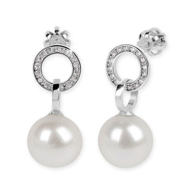 Zlaté perlové náušnice DF 3123, sladkovodní perly, bílé zlato
