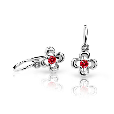 Dětské náušnice Danfil kytičky C2013 z bílého zlata s kamínkem Ruby Dark, zapínání brizura