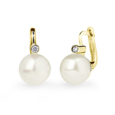 Zlaté perlové náušnice DF 2644, sladkovodní, žluté zlato