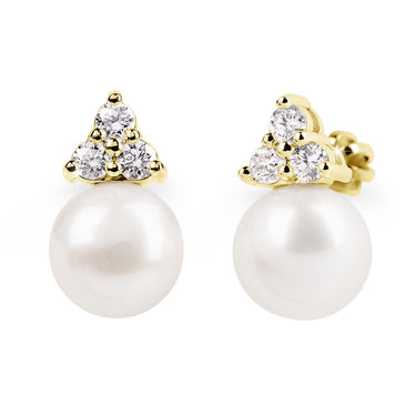 Zlaté perlové náušnice DF 2665, sladkovodní, žluté zlato