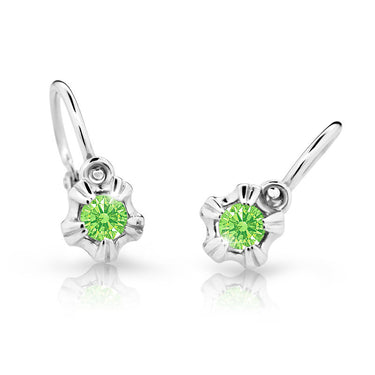 Dětské náušnice Danfil C2158 z bílého zlata s kamínkem Peridot Green, zapínání brizura