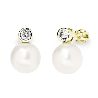 Zlaté perlové náušnice DF 2667, sladkovodní, žluté zlato
