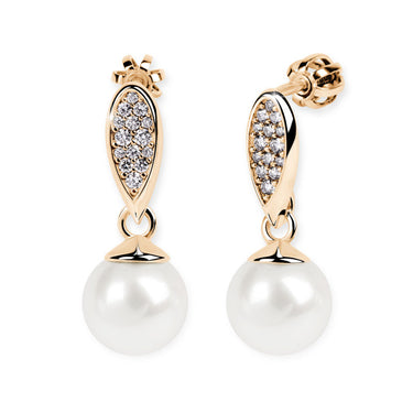 Zlaté dámské náušnice DF 3124, sladkovodní perla s diamanty, růžové zlato