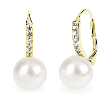 Zlaté perlové náušnice DF 3122, přírodní perly, žluté zlato