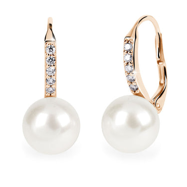 Zlaté perlové náušnice DF 3122, přírodní perly, růžové zlato