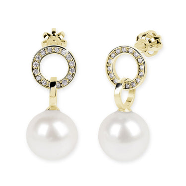 Zlaté perlové náušnice DF 3123, sladkovodní perly, žluté zlato