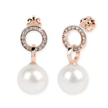 Zlaté perlové náušnice DF 3123, sladkovodní perly, růžové zlato