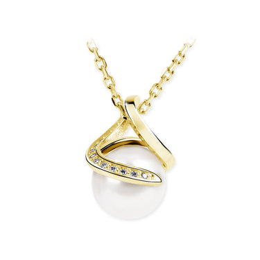 Zlatý perlový přívěsek DF 3154, žluté zlato, brlianty