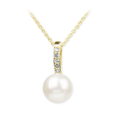 Zlatý perlový přívěsek DF 3166, žluté zlato, brilianty