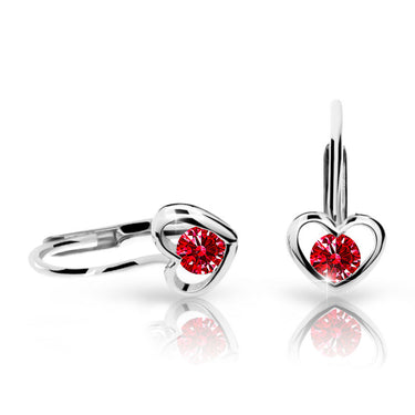 Dětské náušnice Danfil srdíčka C1943 z bílého zlata s kamínkem Ruby Dark, zapínání klapka