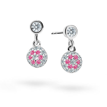 Dětské visací náušnice Danfil C2150 z bílého zlata s kamínky Tcf Red, zapínání puzeta