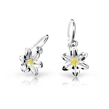 Dětské náušnice Danfil kytičky C1993 z bílého zlata s kamínkem Yellow, zapínání brizura