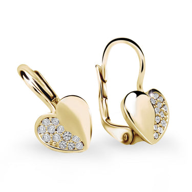 Dámské náušnice Danfil srdíčka C3933 ze žlutého zlata s kamínky White, zapínání klapka