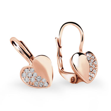 Dámské náušnice Danfil srdíčka C3933 z růžového zlata s kamínky White, zapínání klapka