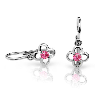 Dětské náušnice Danfil kytičky C1944 z bílého zlata s kamínkem Tcf Red, zapínání brizura