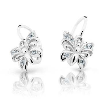 Dětské náušnice Danfil motýlci C2226 z bílého zlata s kamínky White, zapínání brizura
