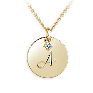 Zlatý přívěsek placička DF P120 písmeno A, žluté zlato, s briliantem