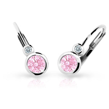 Dětské náušnice Danfil C1984 z bílého zlata s kamínkem Pink, zapínání klapka