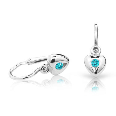 Dětské náušnice Danfil srdíčka C1556 z bílého zlata s kamínkem Mint Green, zapínání brizura